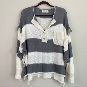 Bad Little Country Girl Stripped Henley Slouchy Knit Pullover Sweater Size Large